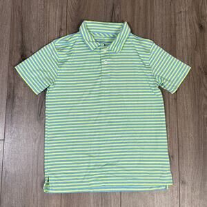 Crewcuts By J.crew Performance Polo Shirt Boys L Green Blue Striped Short Sleeve